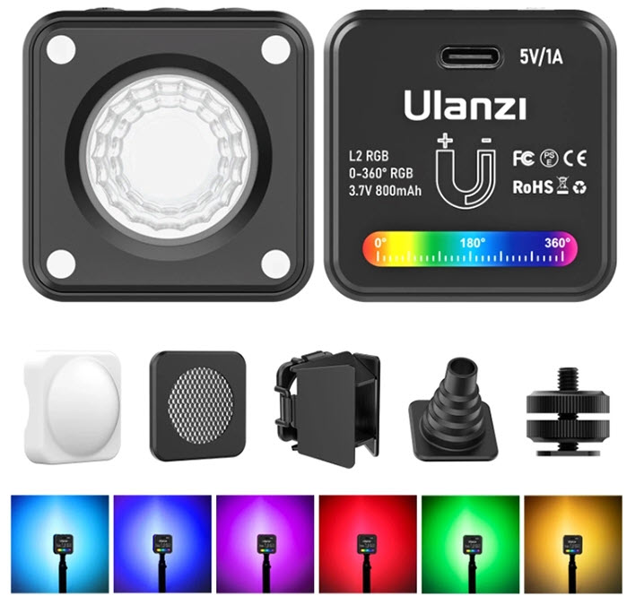 Đèn led COB Ulanzi L2 RGB dung lượng pin 800mAh tích hợp nam châm cùng 11 chế độ hiệu ứng sáng - Hàng Chính Hãng. ULANZI L2 RGB COB Video Light Mini Cube Lights, LED Camera Light 360° Full Color Portable Photography Video Lighting,11 Dynamic Light Effects