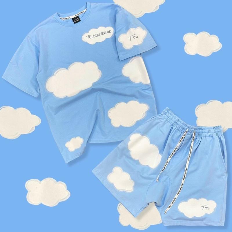 Đồ Bộ Mặc Nhà Unisex Mây 3D Thun Cotton Freesize dành cho nam nữ, Set Bộ Mặc Nhà Trái Dâu, Đồ Bộ Unisex Đám Mây Nam Nữ - Quần Đùi Phối Áo Thun Tay Lỡ Form Rộng Suit, đồ bộ đám mây siêu đẹp thích hợp mặc cặp chất thun cotton thoáng mát thời trang teen hè