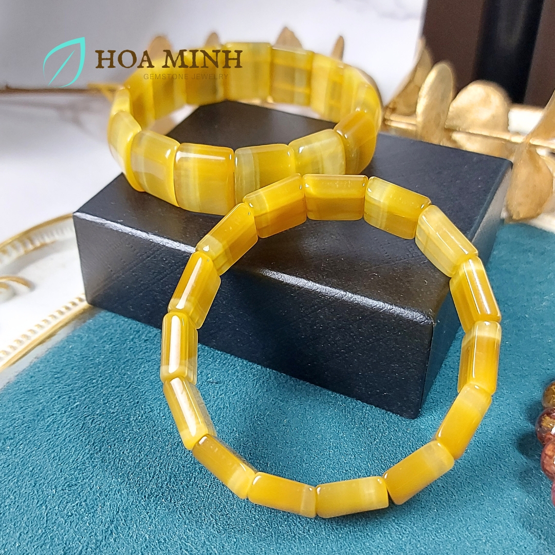 Vòng tay đá Mắt Hổ Vàng Tâm tự nhiên kiểu bản vuông đẹp size 13x16mm dày 5.5 li chất 6A VIP hợp mệnh Thổ, Kim