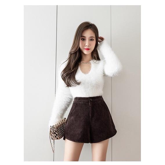 9861. QUẦN SHORT NHUNG LƯNG CAO ỐNG RỘNG BASIC