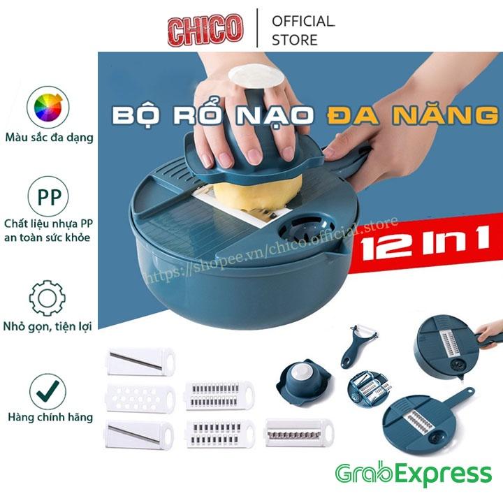 Bộ Rổ Nạo Rau Củ Nhà Bếp Đa Năng 12 trong 1, Nạo Bào Sợi, Nạo Vỏ,Thái Nảt, Tách Lòng Đỏ Trứng