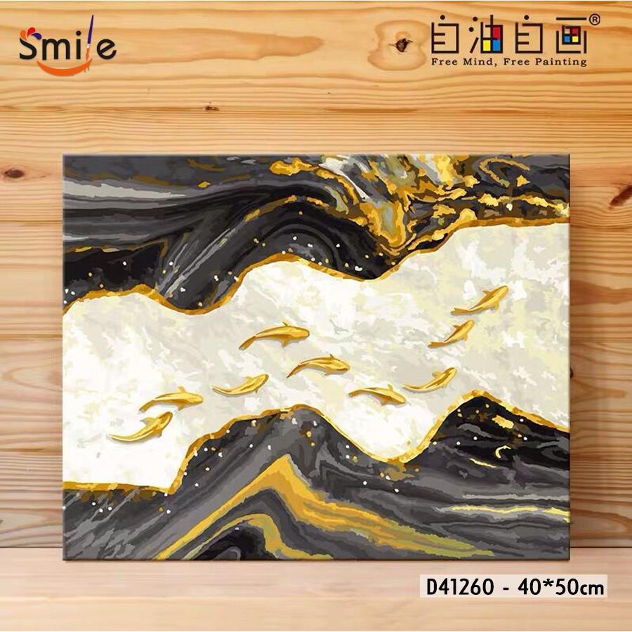 Tranh tô màu theo số sơn dầu số hóa cao cấp Smile FMFP Đàn cá vàng D41260