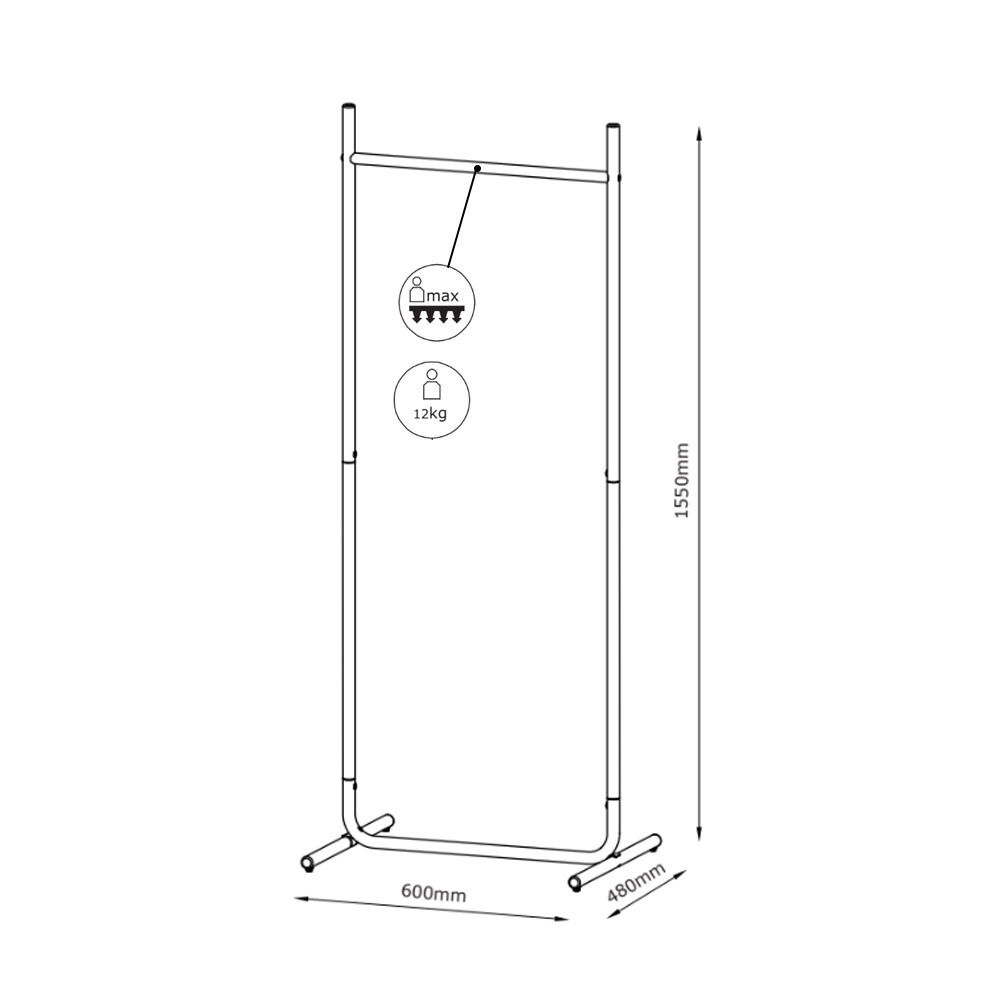 Giá treo quần áo | JYSK Tornby | nhựa PE/thép | đen | R60xS48xC155cm