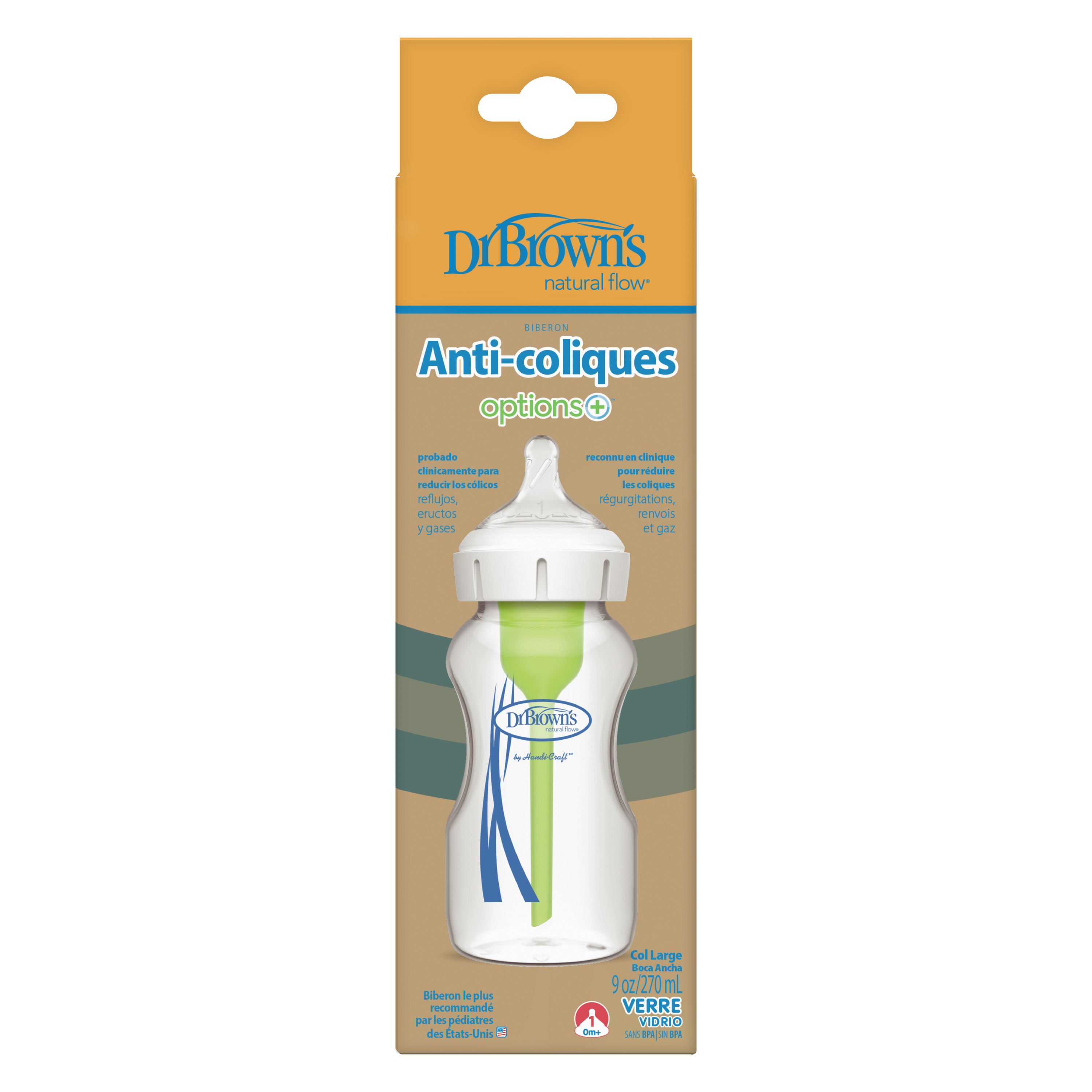 Bình sữa Dr.Brown's cổ rộng thủy tinh 270ml dòng Options Plus
