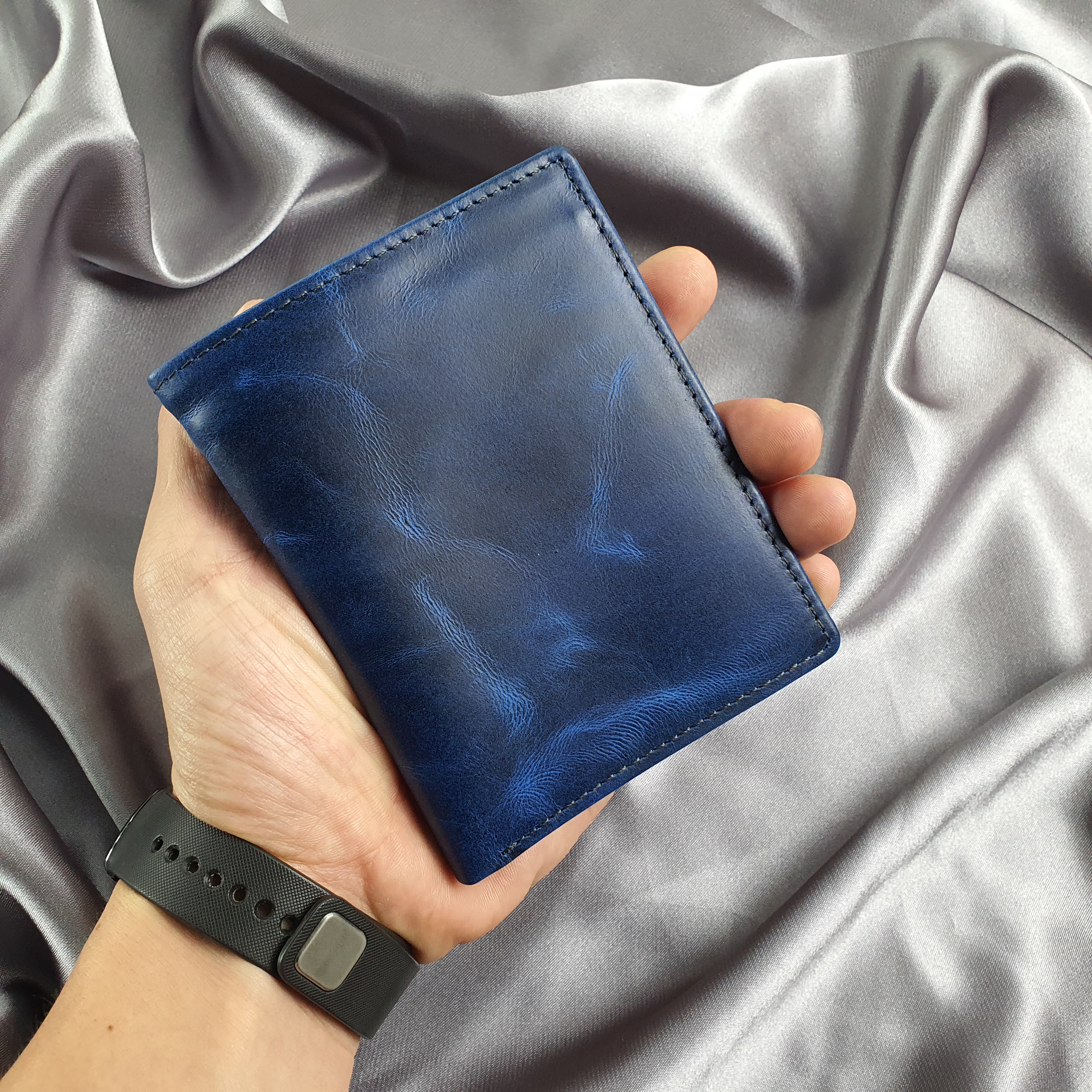 Ví da Pullup wax WS107 Xanh Navy - 100% da bò thật, BH 3 năm