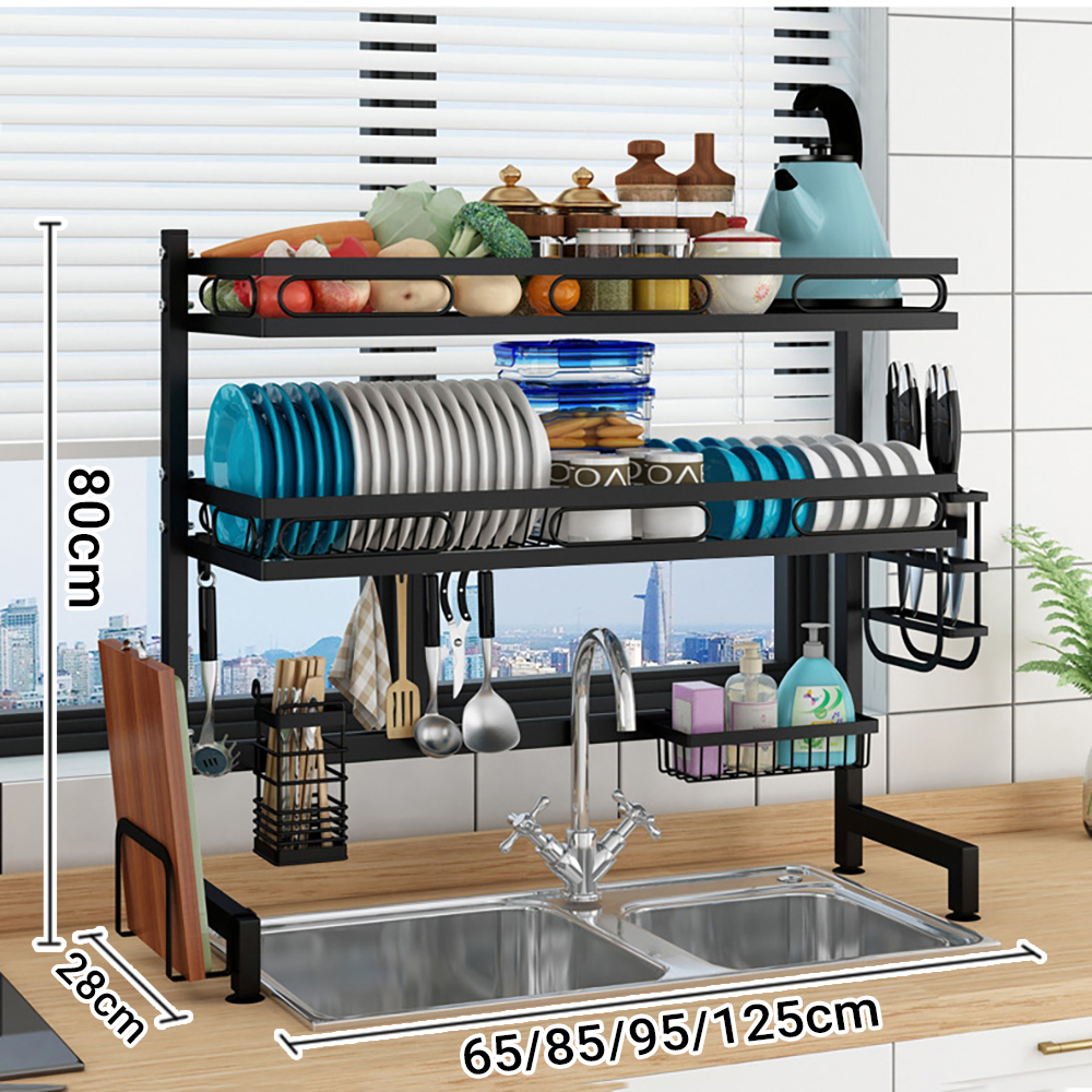 Kệ chén bát đa năng VANDO kích thước 2 tầng 95cm bằng thép carbon cao cấp không gỉ, giá để bát trên bồn rửa ráo nước cho nhà bếp sạch sẽ