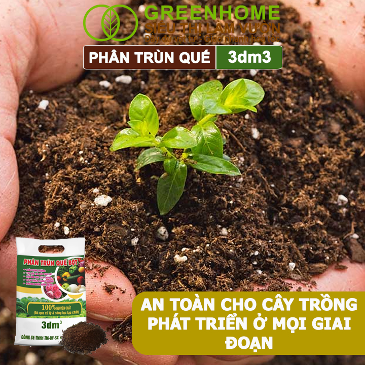 Phân Trùn Quế Bột Greenhome, Bao 3dm3, Nguyên Chất, Bổ Sung Dinh Dưỡng, Cải Tạo Đất
