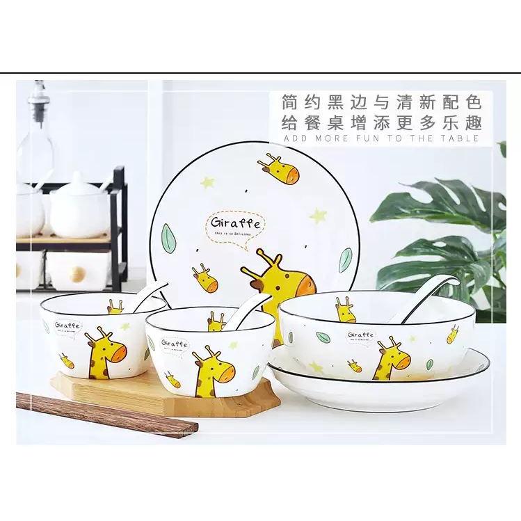 Bộ chén đĩa khay sứ ăn dặm cho bé Hươu cao cổ dễ thương