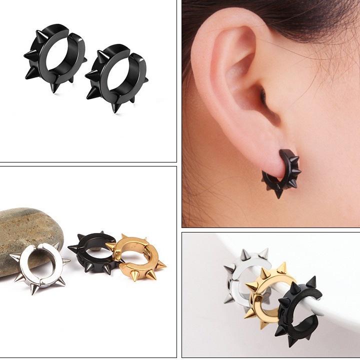Khuyên tai unisex không cần bấm lỗ GIÁ 1 CHIẾC Bông Tai Đinh Gai Nhọn Unisex thép titan không gỉ phong cách Punk gothic