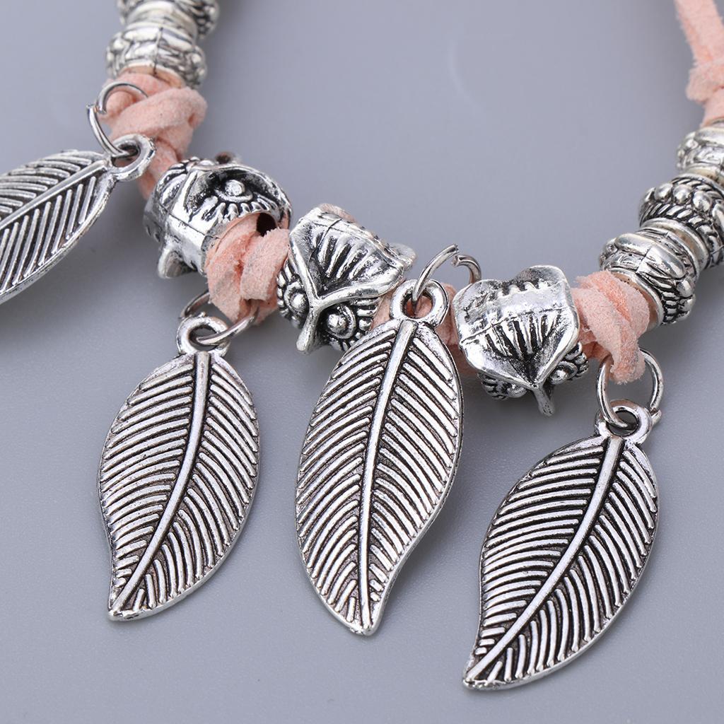 Glass Bracelet Multilayer Leaf Bangle Beads Vintage Design Chain Pink