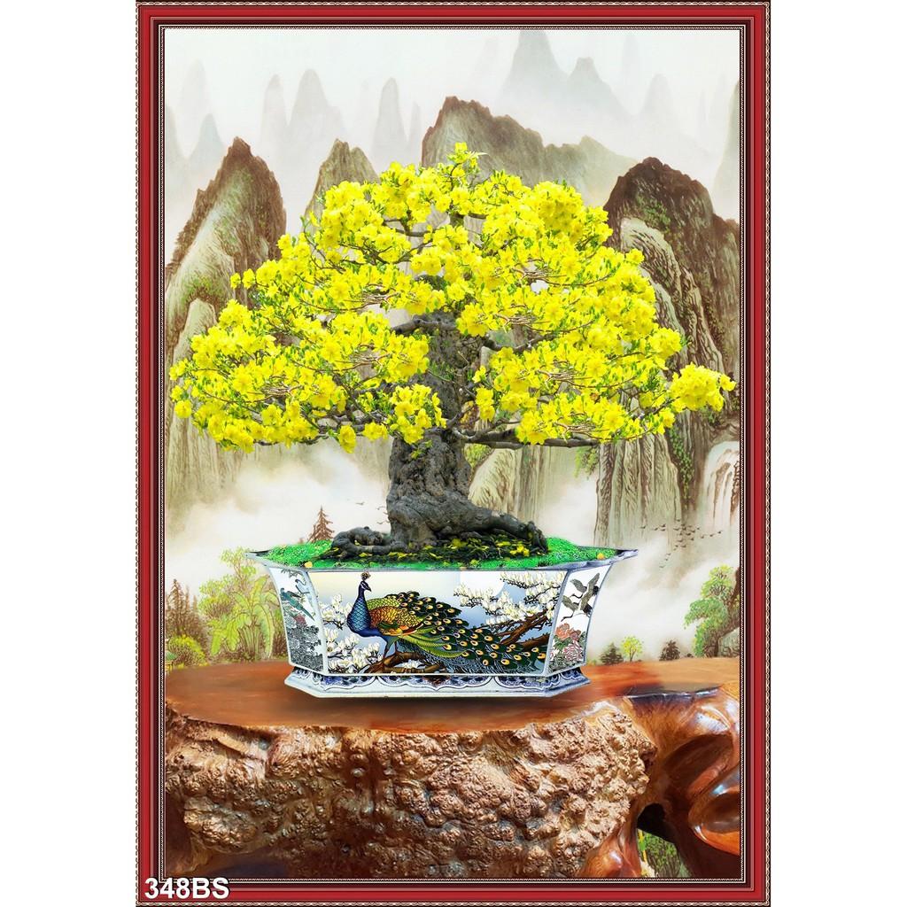 TRANH DÁN TƯỜNG CÂY KIỂNG BON SAI VÀ CÂY HOA MAI NGÀY TẾT
