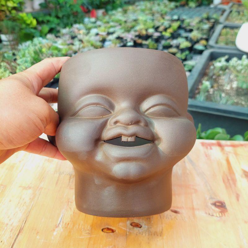 Chậu đất nung Bình Dương - Chú Tí, đường kính miệng chậu 13cm, chiều cao chậu 15cm