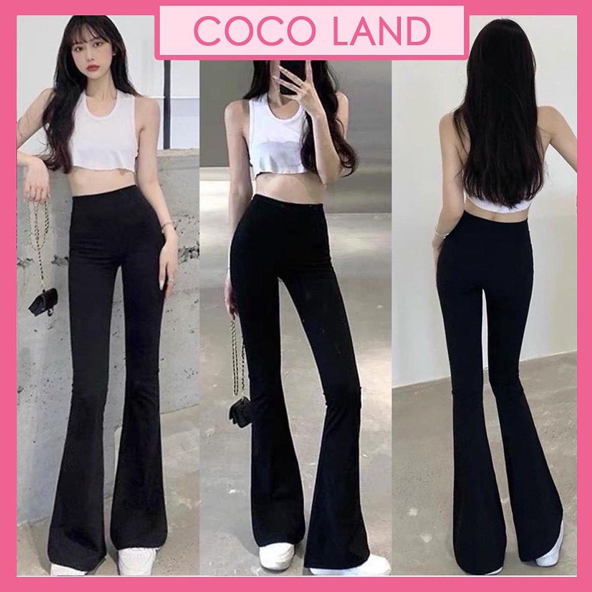 Quần ống loe cạp cao legging dáng dài, Quần legging nữ ôm ống loe dáng dài tôn dáng chất cottong co dãn aloha aloha