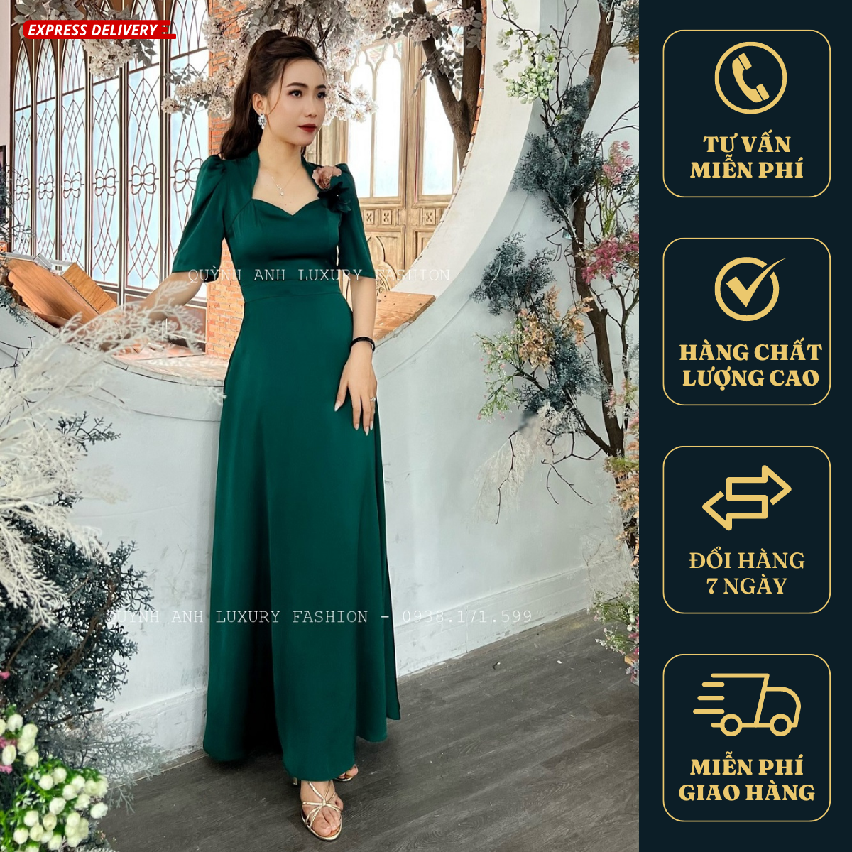 Váy Đầm Nữ Dạ Hội Tay Bồng Cổ Nữ Hoàng Kết Hoa Xinh Xắn Trẻ Trung Amabel Dress