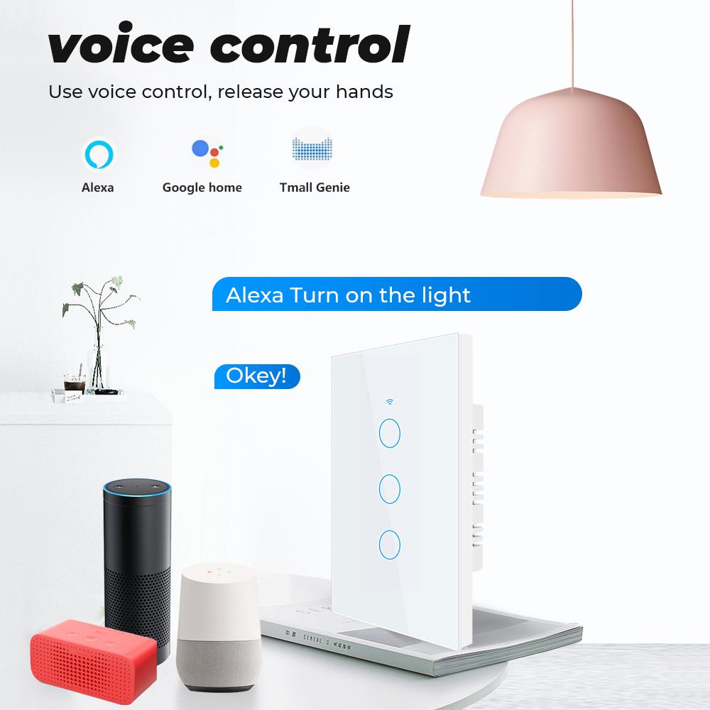 Tuya Wifi Us Brazil Smart Touch Switch Light Không có Neutral 110V 220V 1/2/3 Gang Wall On Off Screen Panel Đối với Alexa Trang chủ Google