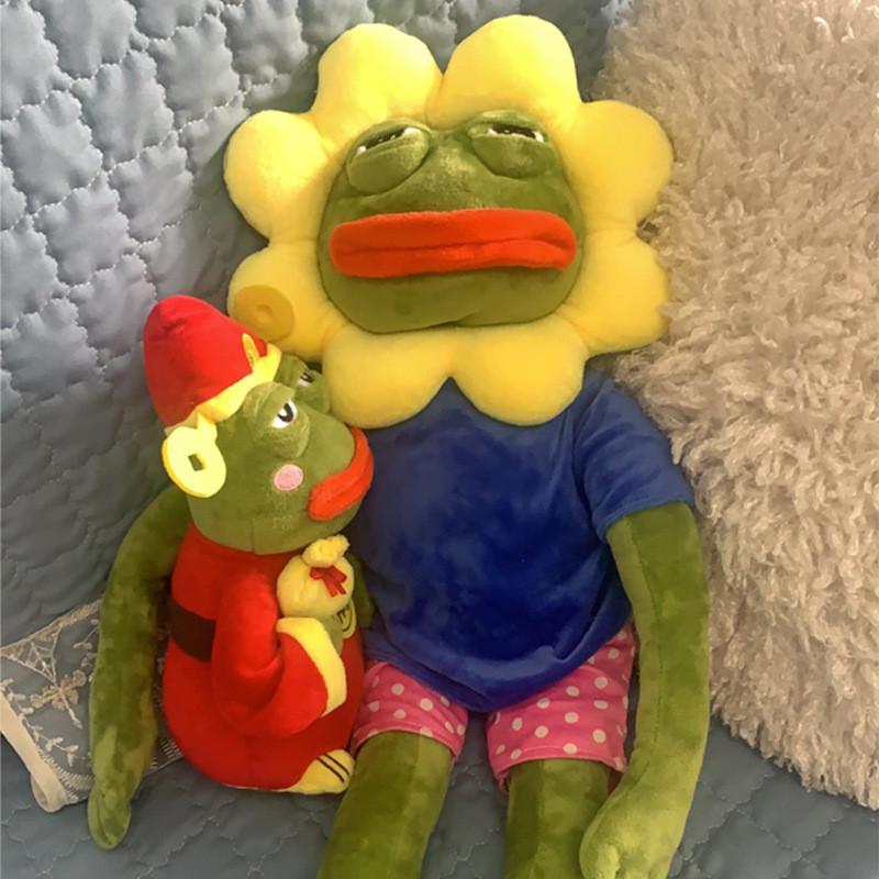 Gấu bông ếch xanh Pepe sad frog 50cm 75cm đội hoa hướng dương siêu bựa dành cho vozer - B