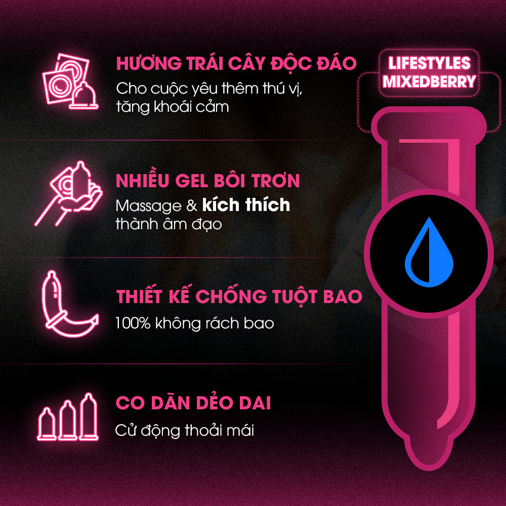 [1 cái dùng thử] Bao Cao Su Hương Dâu LifeStyles Mixed Berry