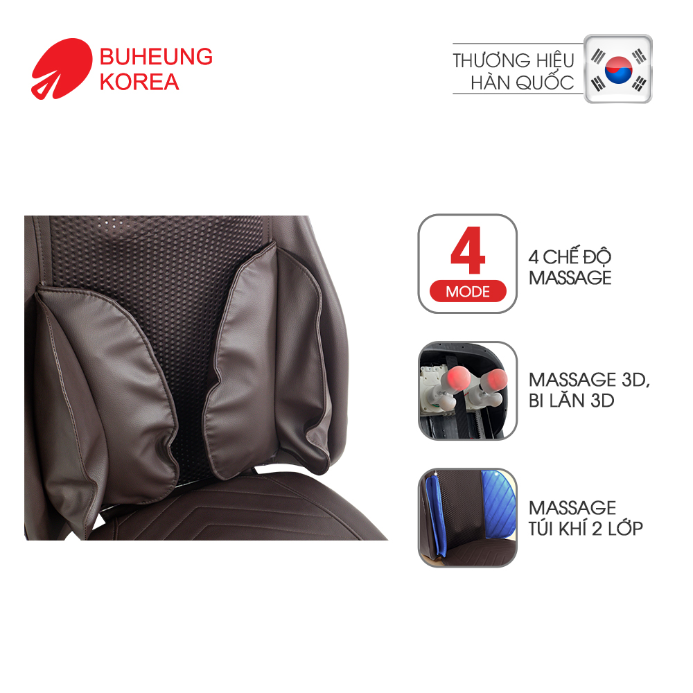 Dãi nệm massage 3D Buheung MK-322, 4 chế độ massage, túi khí 2 lớp, bảo hành chính hãng 12 tháng