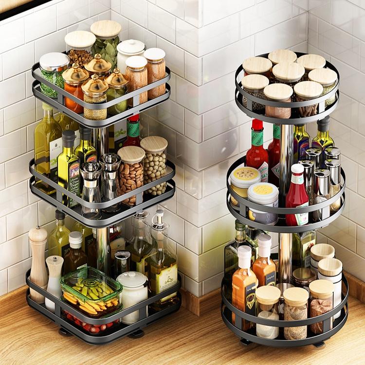 Kệ đựng gia vị - Xoay 360 độ - 2 tầng và 3 tầng-Vuông tròn- Giao hàng nhanh - Đổi mới siêu tốc