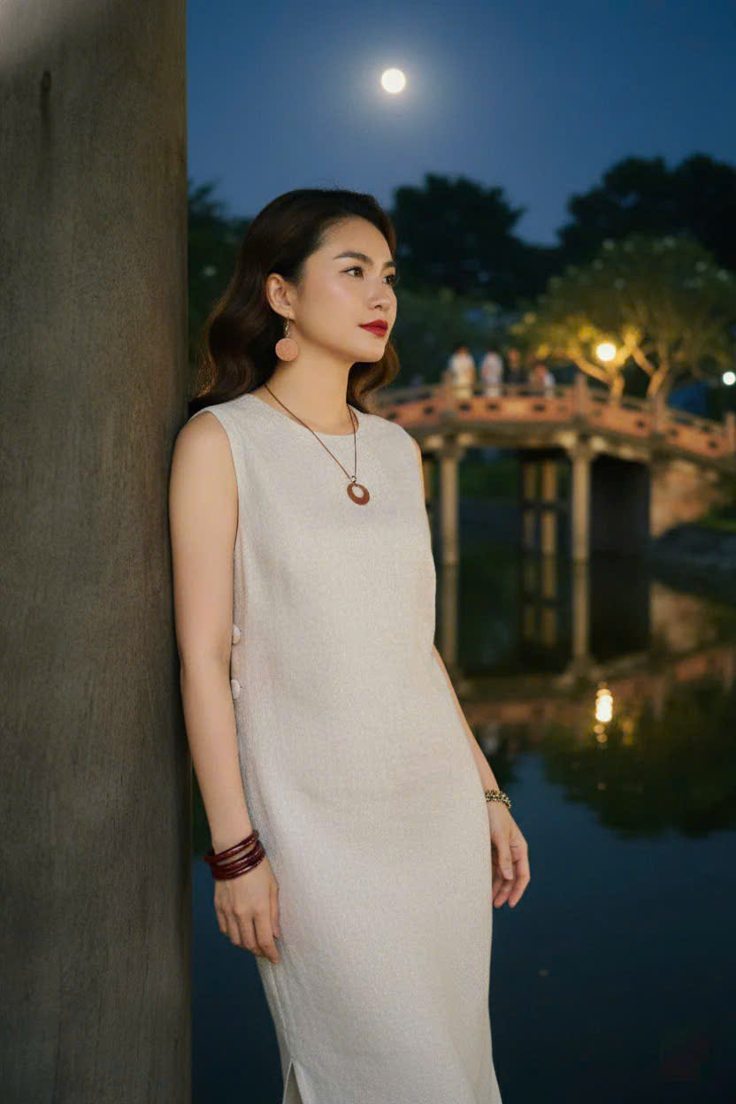 Đầm Suông Xẻ Tà Linen Lanh thời trang thiết kế Hity Dre223