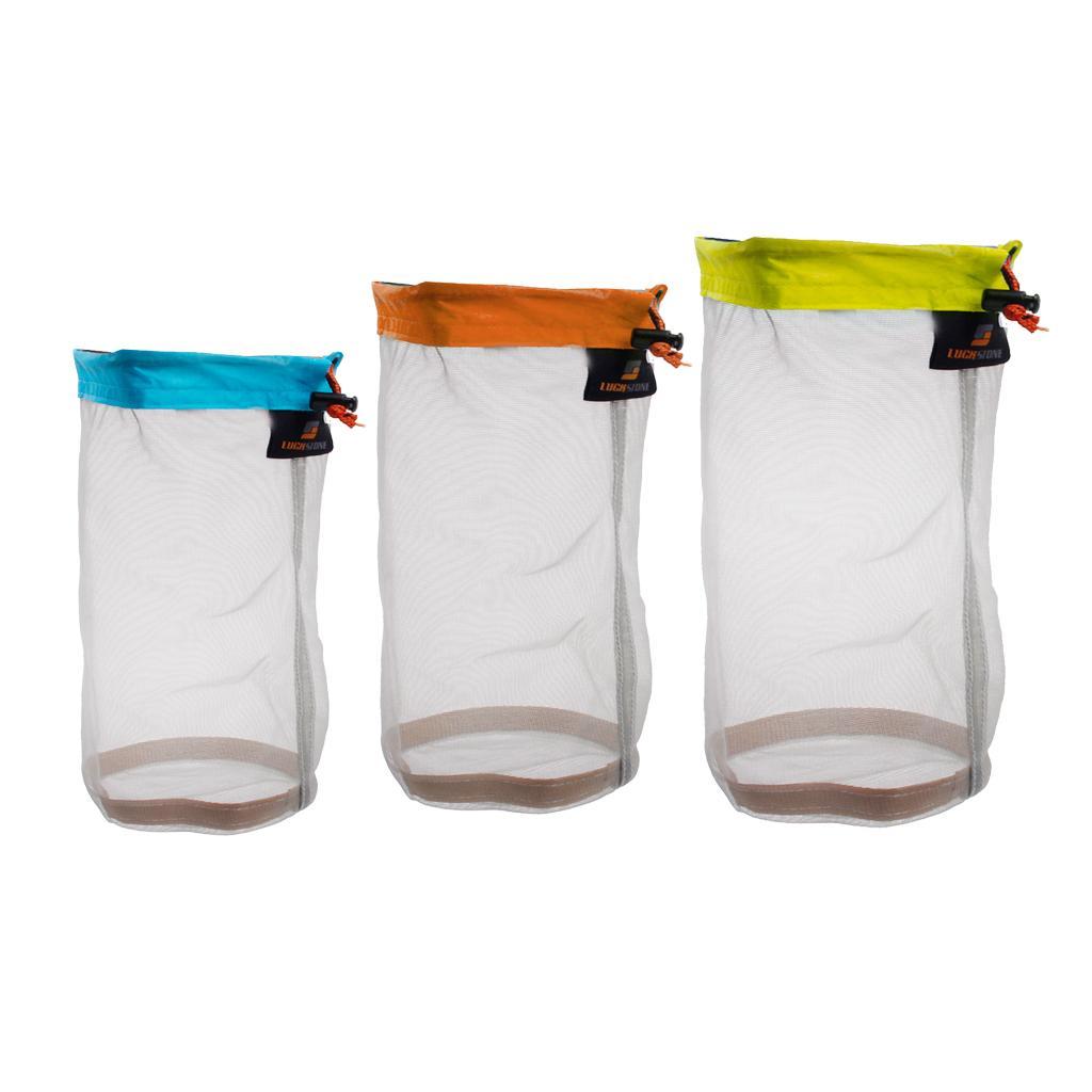 3pcs Outdoor Travel Camping Sports Ultra Mesh Stuff Sack Drawstring Bags