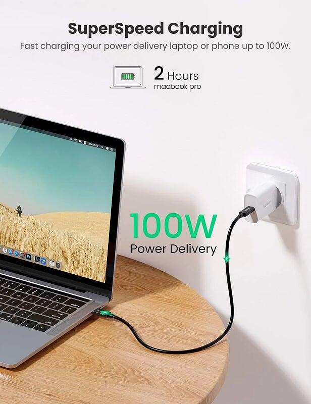 Ugreen UG70951US341TK 0.8M 40Gbps 100W USB 3.1 cáp USB type C Thunderbolt 3 hỗ trợ PD màu đen - HÀNG CHÍNH HÃNG