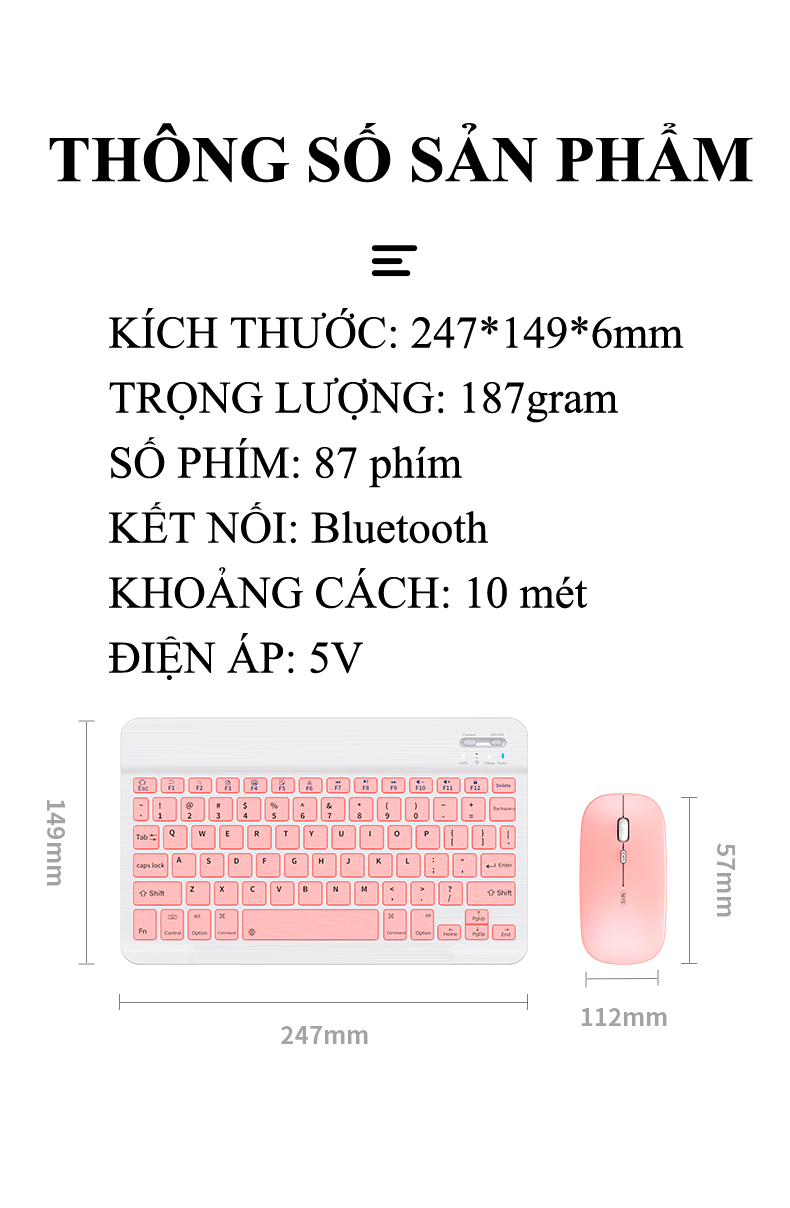 Bàn phím và chuột Bluetooth mini siêu mỏng GOIIOG 030 dùng cho ipad, điện thoại có đa dạng màu sắc cá tính - Hàng Chính Hãng