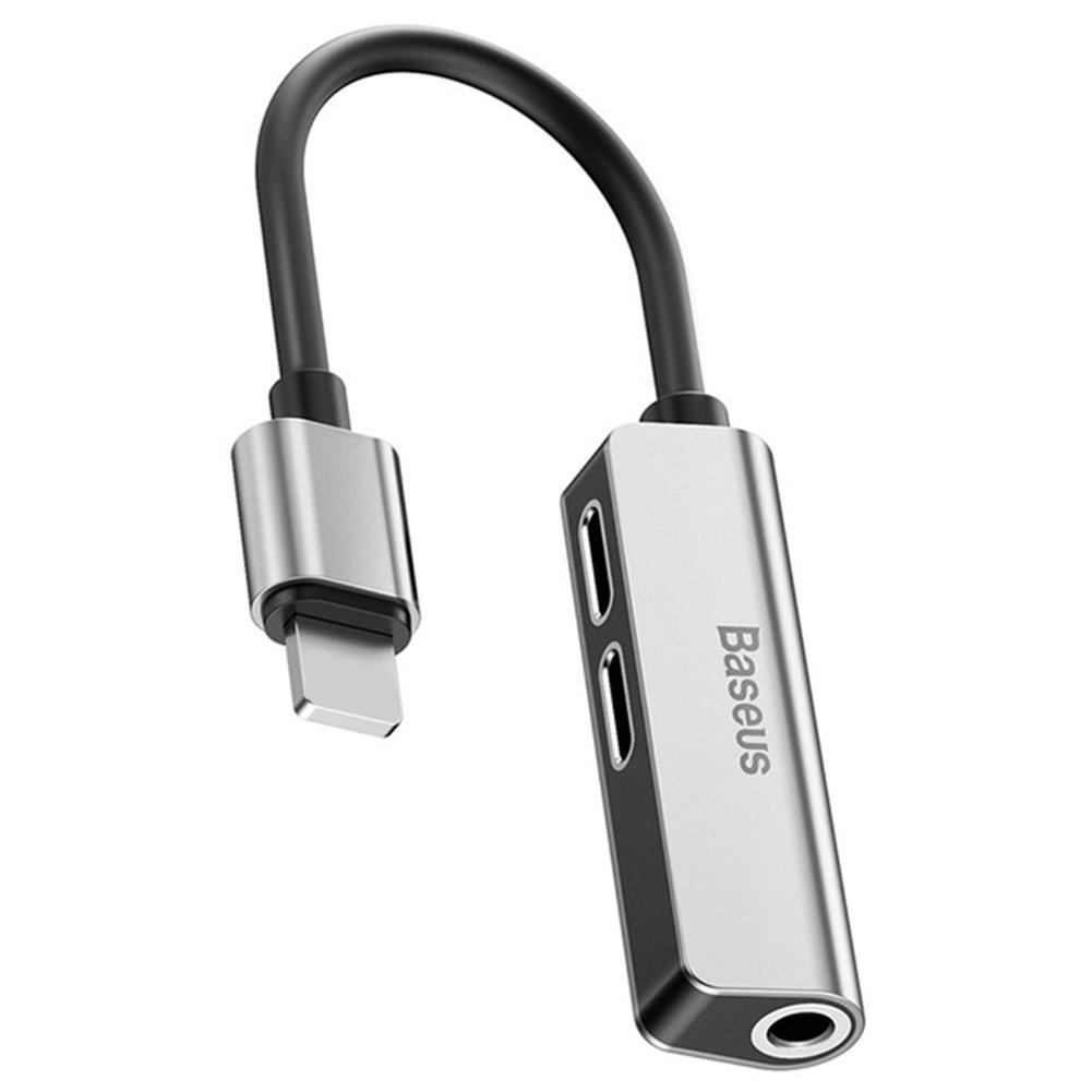 Jack chuyển cổng Lightning sang 2 cổng Lightning và 1 cổng Audio AUX 3.5mm - Jack Baseus L52 cho iPhone/ iPad - Hàng chính hãng