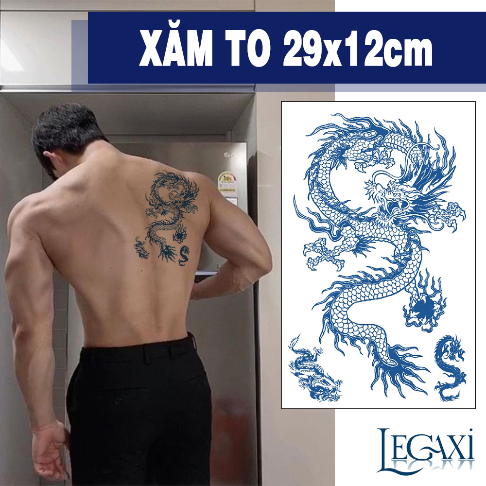 Giấy Dán Xăm Miếng Dán Xăm mình Tattoo 15 Ngày Không Trôi Chống Thấm Nước Xăm Tạm Thời Rồng Uốn lượn Rồng nhỏ Trắng Đen Legaxi