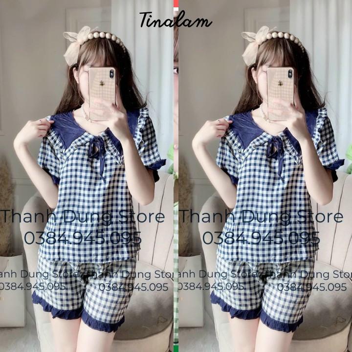 Đồ Bộ Pijama Nữ  Đồ Bộ Mặc Nhà Nữ Tay Ngắn, Quần Đùi Cổ Bèo Chất Lụa 100d Cao Cấp, Form 60kg DBTNQD003Vừa Đẹp