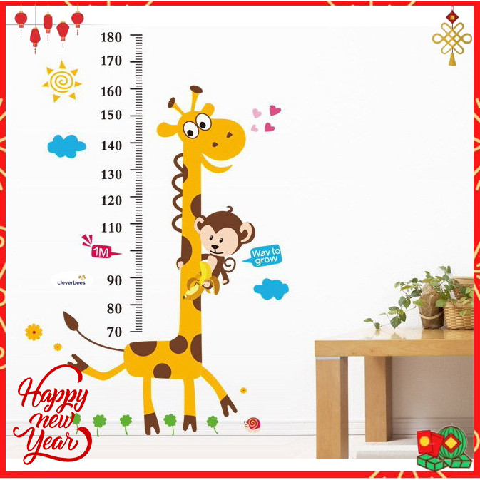 Miếng dán sticker Cleverbees đo chiều cho bé cao từ 60 cm tới 180 cm dán tường trang trí hình hoạt hình ngộ nghĩnh dễ dán Mẫu Clickmua23- Nhiều mẫu lựa chọn