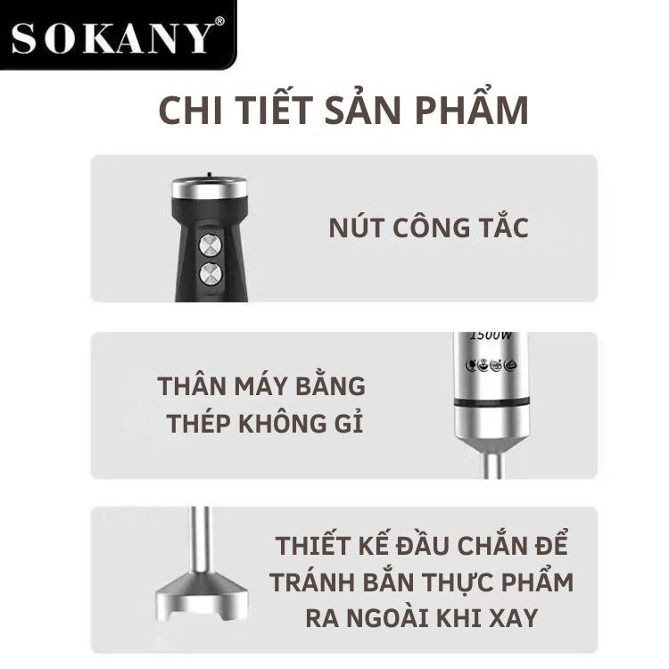 Máy xay cầm tay đa năng SOKANY SK-02020  công suất 1500W, lưỡi dao sắc bén xay nhuyễn mọi loại thực phẩm nhanh chóng và tiện lợi - HÀNG CHÍNH HÃNG - DELIYA
