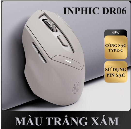 Chuột không dây DR06 kết nối bằng BLUETOOTH và USB 2.4G sử dụng pin sạc tiện lợi