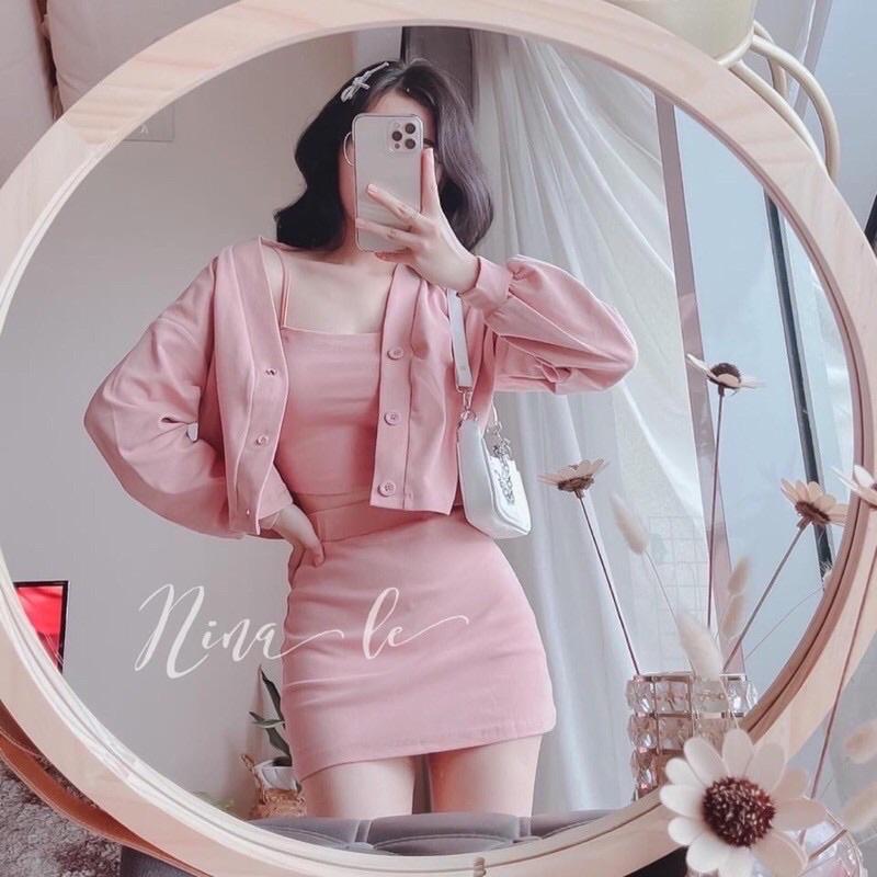 Set áo dây kèm khoác + chân váy ngắn