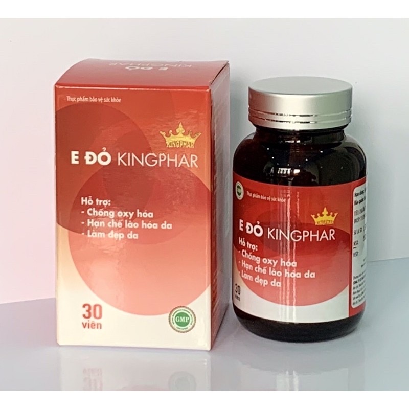 Vitamin E đỏ Kingphar, hộp 30v, đẹp da, chống lão hoá