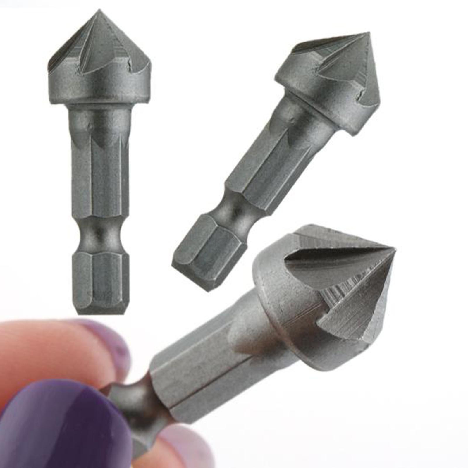 3x 5 Flute Countersink Drill Hexagonal Cutting Metal Tools for Woodworking