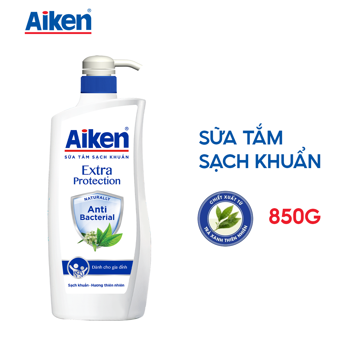 Aiken Sữa tắm Trà Xanh 850g + Nước rửa tay 250g