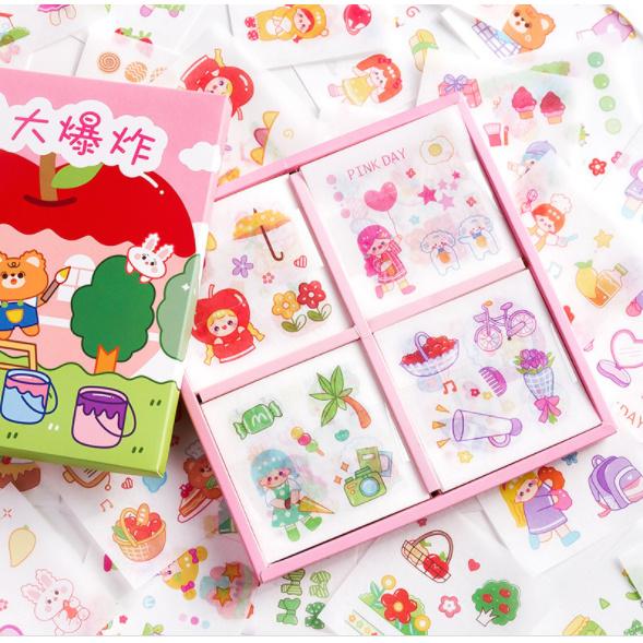 Hộp 100 tờ sticker trang trí hình dán cô gái dễ thương