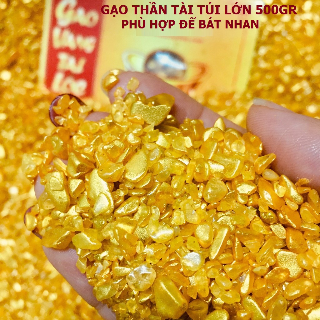 Gạo vàng phong thủy Thần Tài Lễ Tết – đồ cúng đặt trên bàn thờ Thần Tài cao cấp giúp chiêu tài đón lộc – may mắn - phát tài gói lớn 500gr