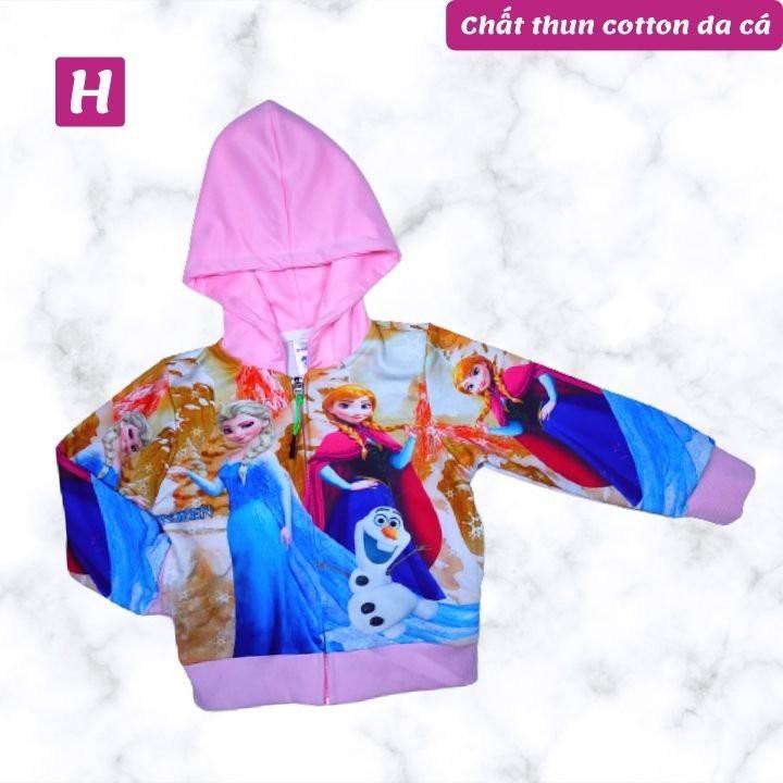 Áo khoác bé gái hình Elsa và Anna từ 11-43kg - 100 cotton thun da cá hút mồ hôi- Hình in 3D sắc sảo-Hương Nhiên