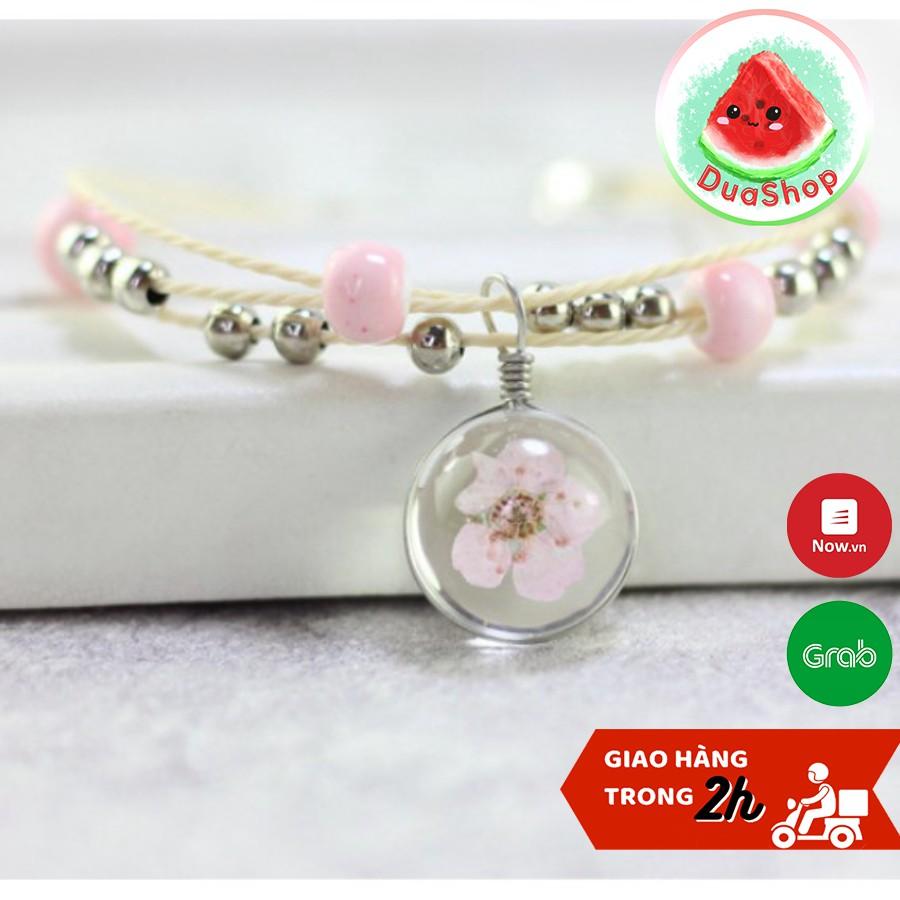 Vòng tay hoa khô ép thuỷ tinh tam sinh tam thế Duashop