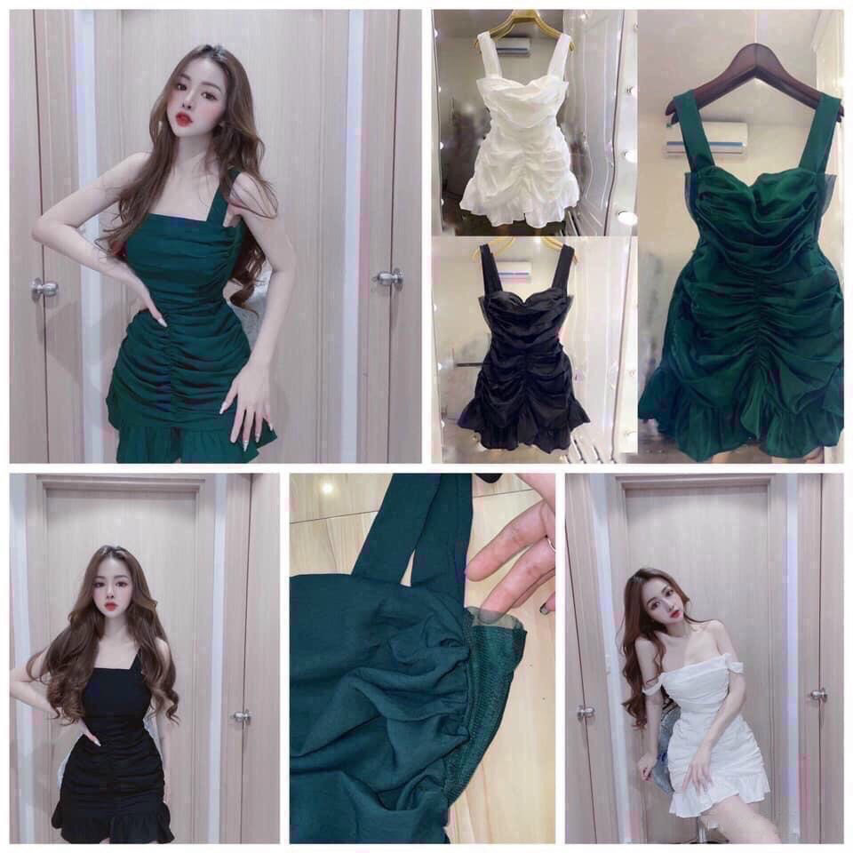 Đầm hai dây nhún bèo