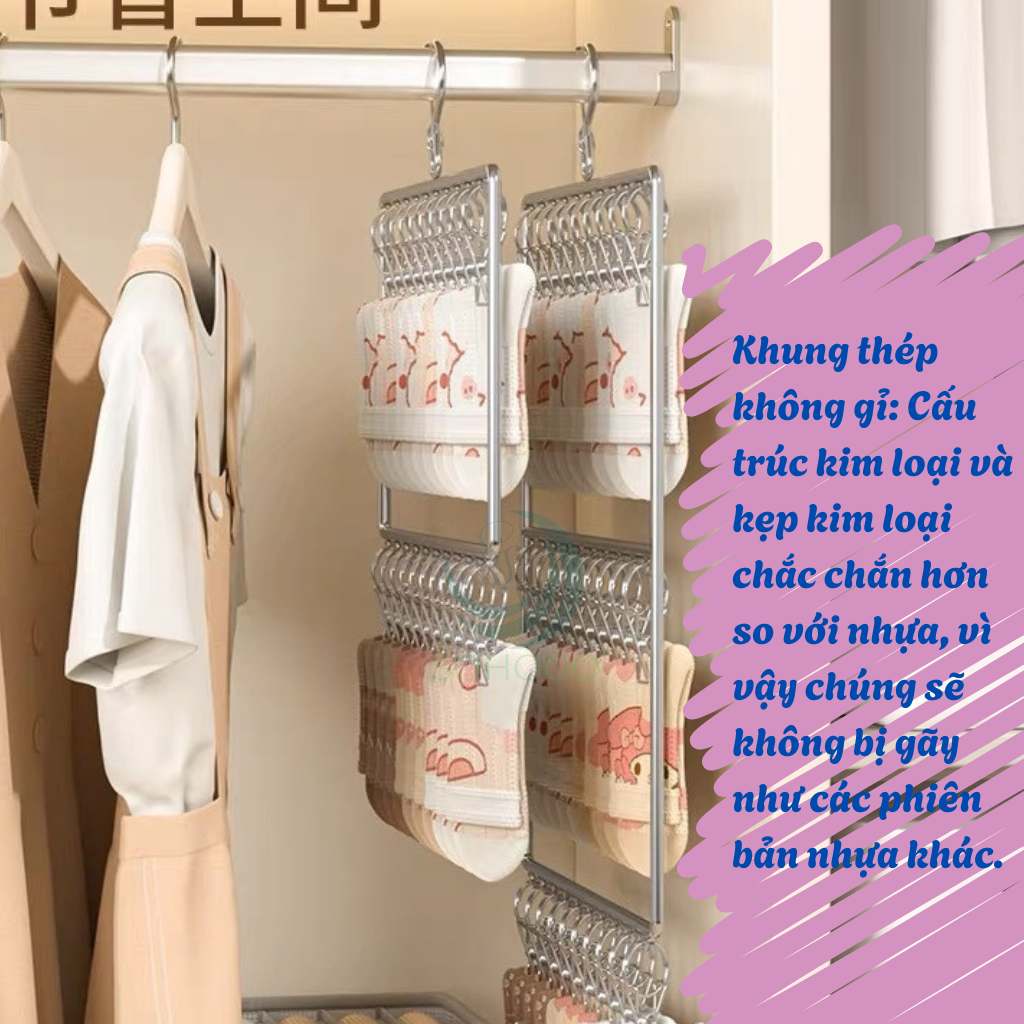 Giá Treo Đồ Inox 20-30-40 Kẹp Treo Đa Năng Móc Treo Phơi Đồ Inox Chống Gỉ Nhiều Kẹp Khung Móc Treo Quần Áo Inox Tiện Lợi Giá Treo Đồ Gấp Gọn, Siêu Tiết Kiệm Diện Tích