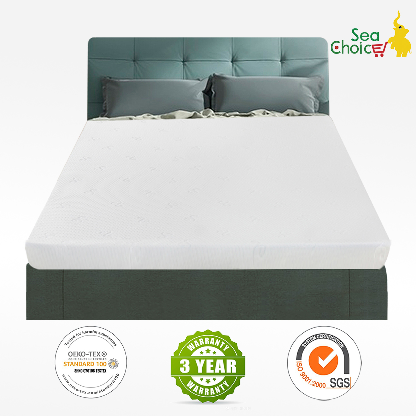 Topper nệm Sea Choice làm bằng Cool gel memory foam + sponge có 5 kích thước được chọn dày 5 - Bảo hành 10 năm