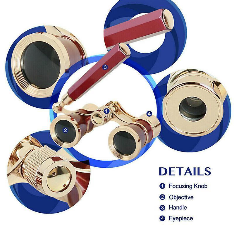3x25 BinOculars Metal Opera Theater Glasses COated Lens Red TelescOpe W/Tay cầm