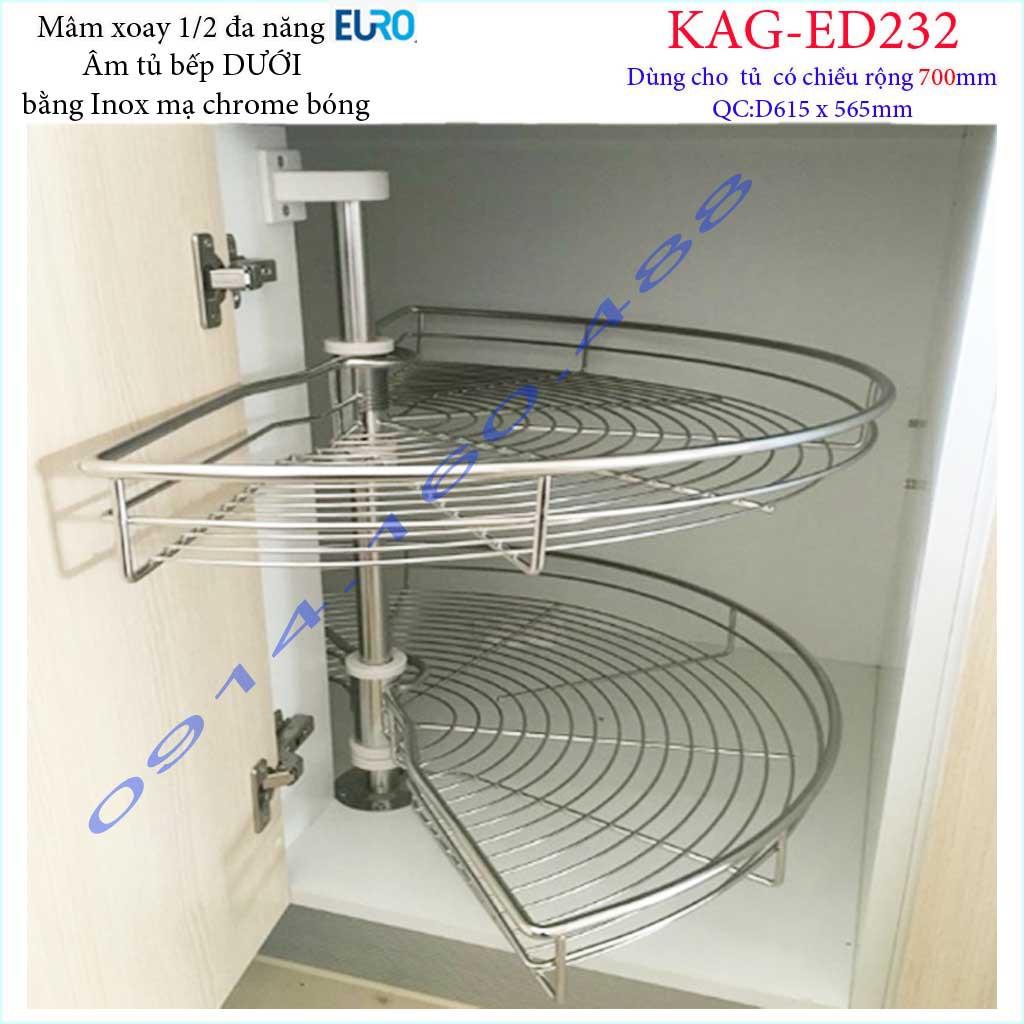 Kệ xoay bán nguyệt Euro KAG-ED232, mâm xoay inox, kệ góc xoay inox tủ bếp dưới
