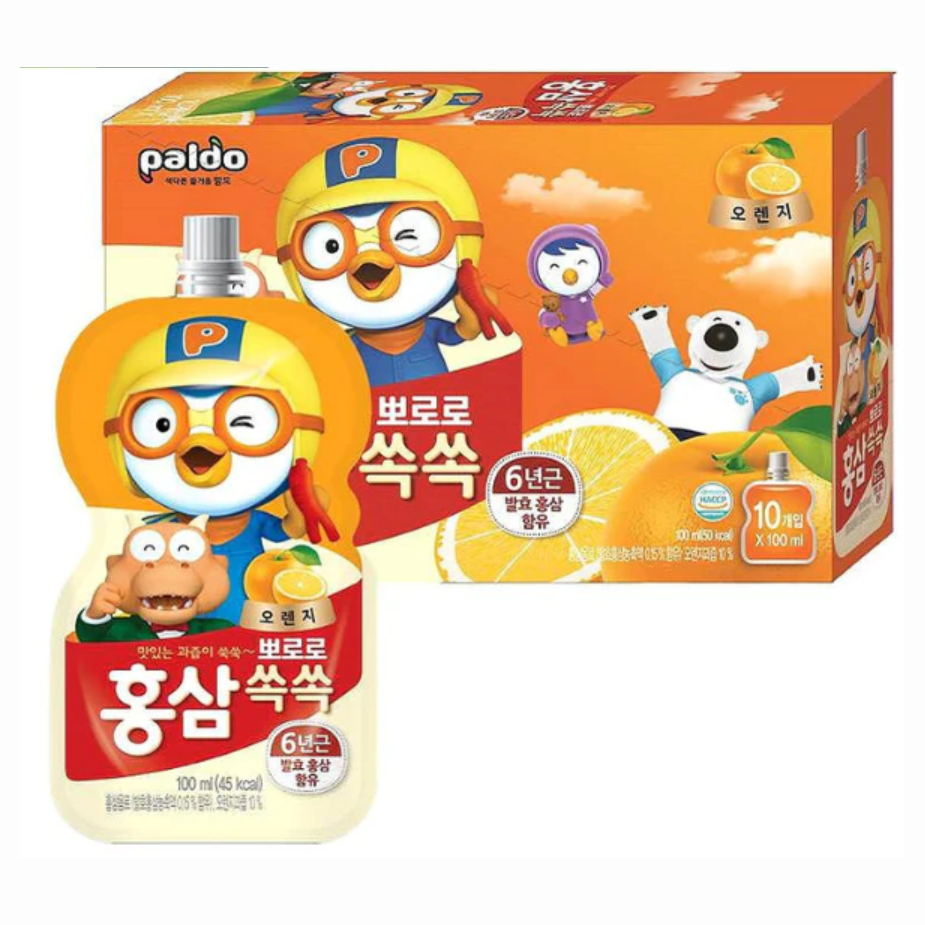 Thùng 40 Túi Nước Hồng Sâm Pororo Vị Cam 100ml