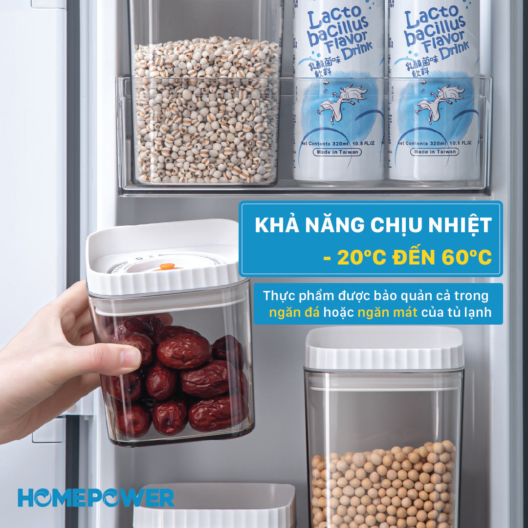 Hộp nhựa bảo quản thực phẩm khô, hộp đựng ngũ cốc hút chân không có vòng ghi chú thời gian Homepower chống ẩm mốc mối mọt