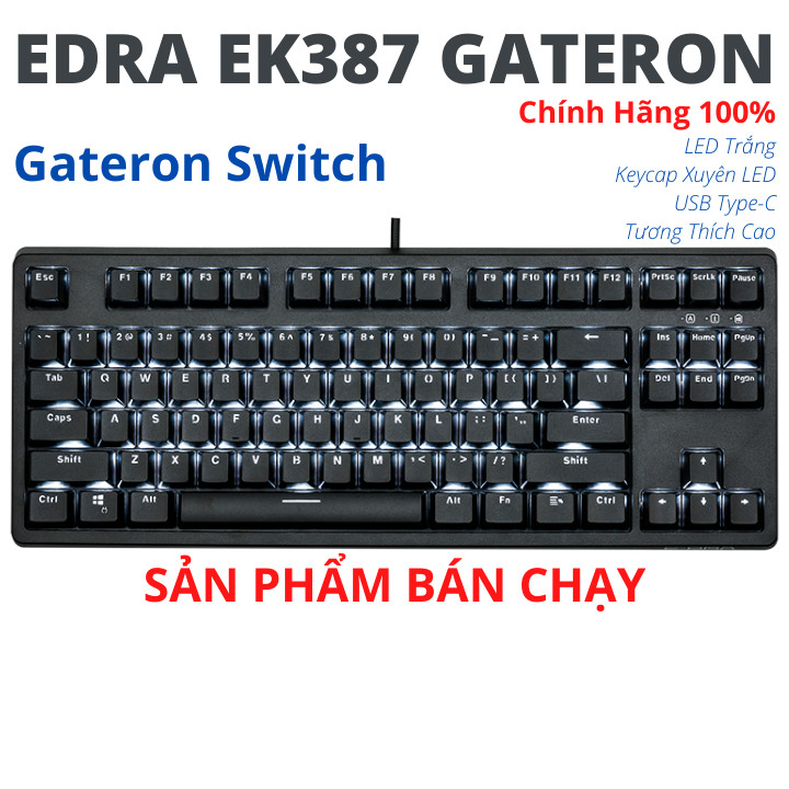 Bàn Phím Cơ Gaming E-Dra EK387 Switch Gateron Led Trắng - Hàng Chính Hãng