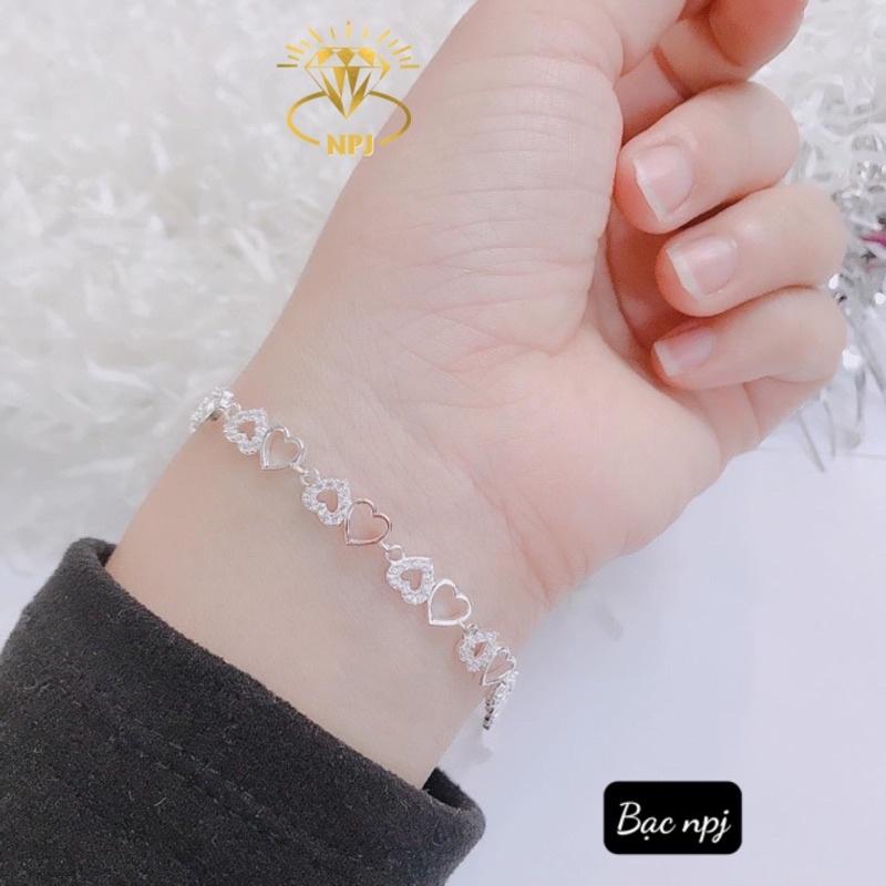 Lắc Tay Trái tim, Vòng Tay Full tim cho nữ , Bạc Ta - Bạc Npj